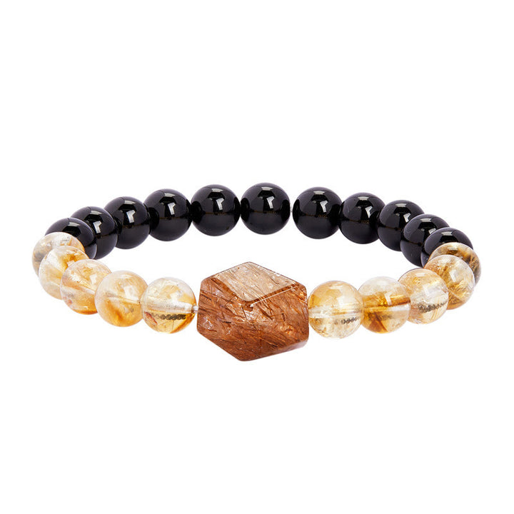 Bracelet en Buddha Stones en obsidienne noire naturelle et citrine Super Seven Crystal Strength