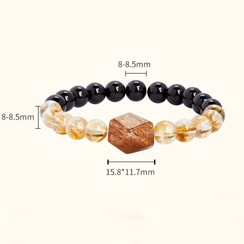 Bracelet en Buddha Stones en obsidienne noire naturelle et citrine Super Seven Crystal Strength