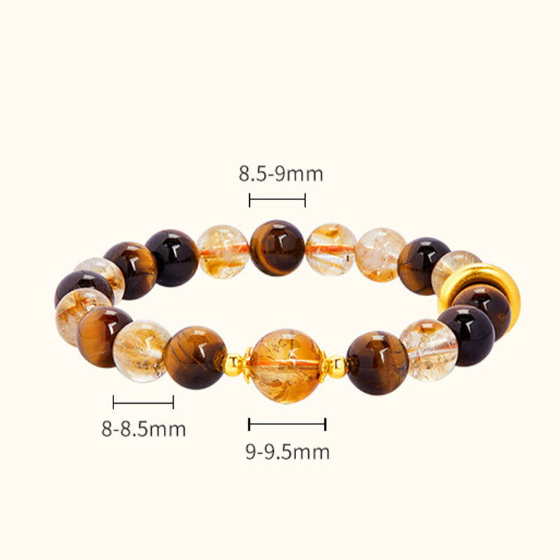 Bracelet de protection en argent Buddha Stones 999 avec citrine naturelle et œil de tigre