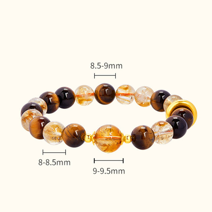Bracelet de protection en argent Buddha Stones 999 avec citrine naturelle et œil de tigre