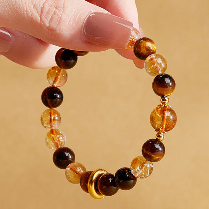 Bracelet de protection en argent Buddha Stones 999 avec citrine naturelle et œil de tigre