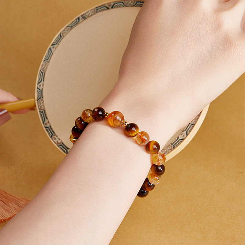 Bracelet de protection en argent Buddha Stones 999 avec citrine naturelle et œil de tigre