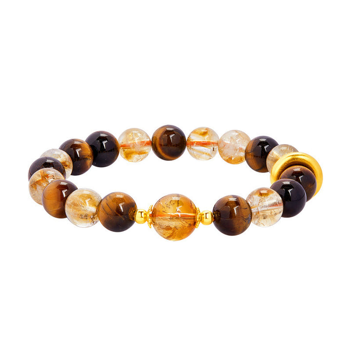Bracelet de protection en argent Buddha Stones 999 avec citrine naturelle et œil de tigre