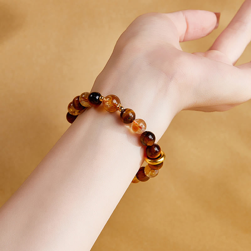 Bracelet de protection en argent Buddha Stones 999 avec citrine naturelle et œil de tigre