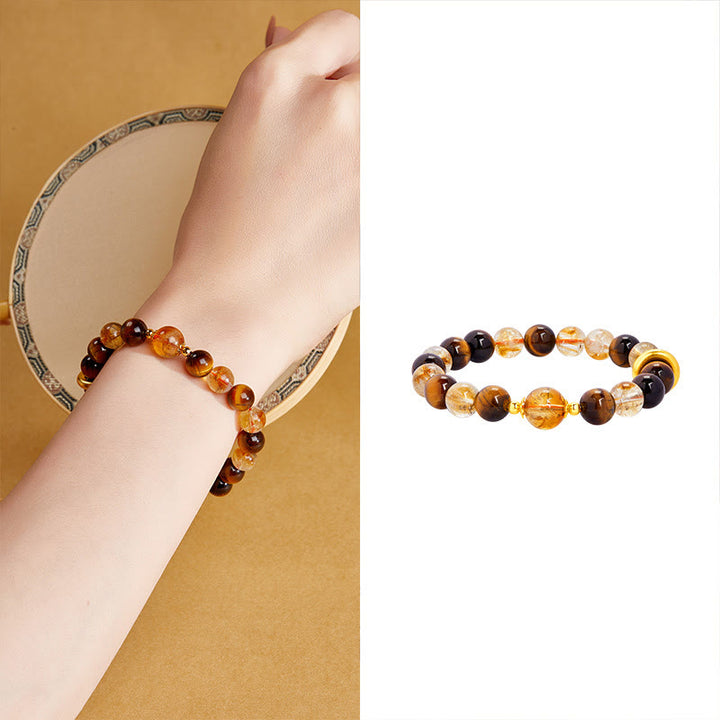 Bracelet de protection en argent Buddha Stones 999 avec citrine naturelle et œil de tigre