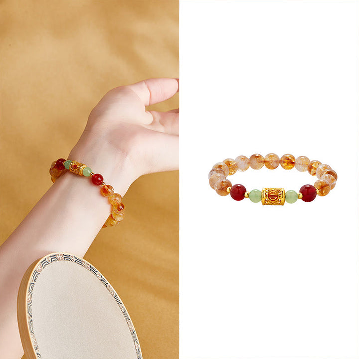 Bracelet de protection en argent sterling 999 avec Buddha Stones , citrine naturelle, agate rouge, jade Hetian