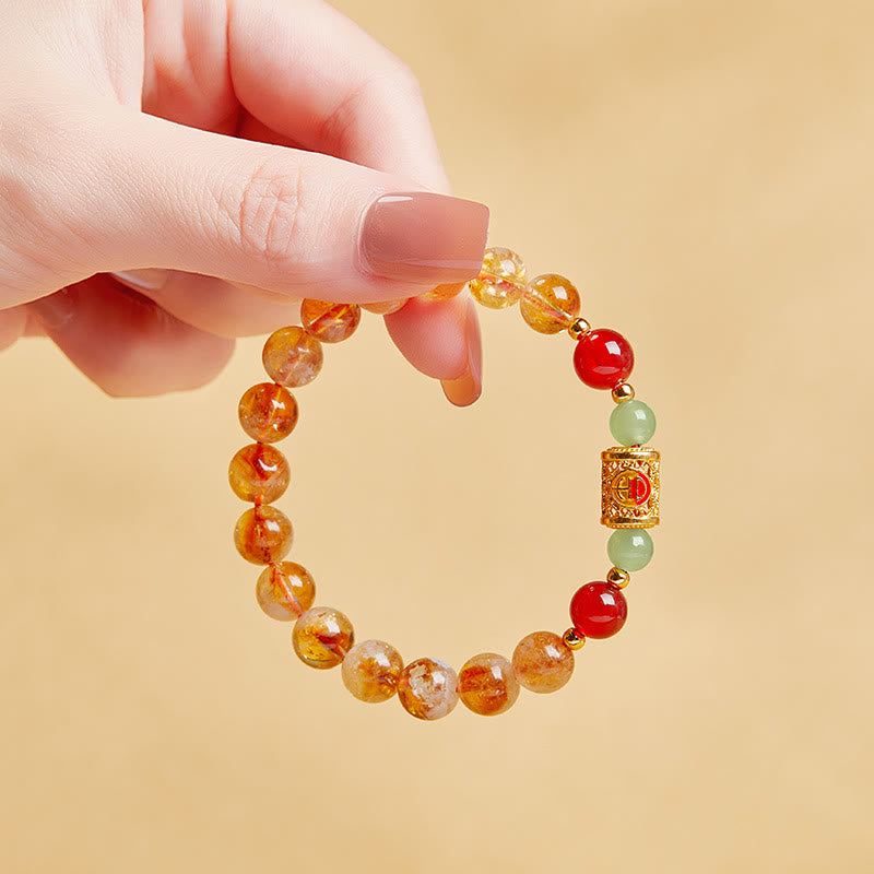 Bracelet de protection en argent sterling 999 avec Buddha Stones , citrine naturelle, agate rouge, jade Hetian