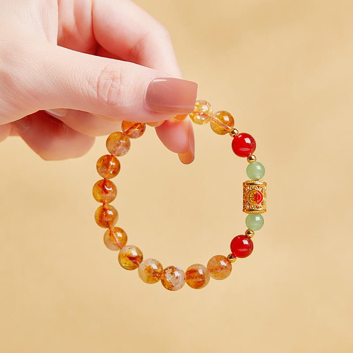 Bracelet de protection en argent sterling 999 avec Buddha Stones , citrine naturelle, agate rouge, jade Hetian - image 2