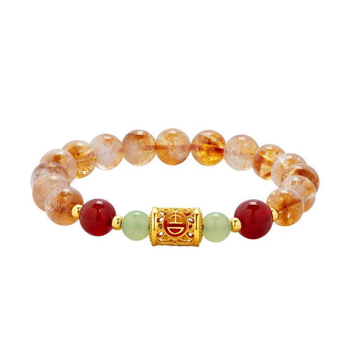Bracelet de protection en argent sterling 999 avec Buddha Stones , citrine naturelle, agate rouge, jade Hetian