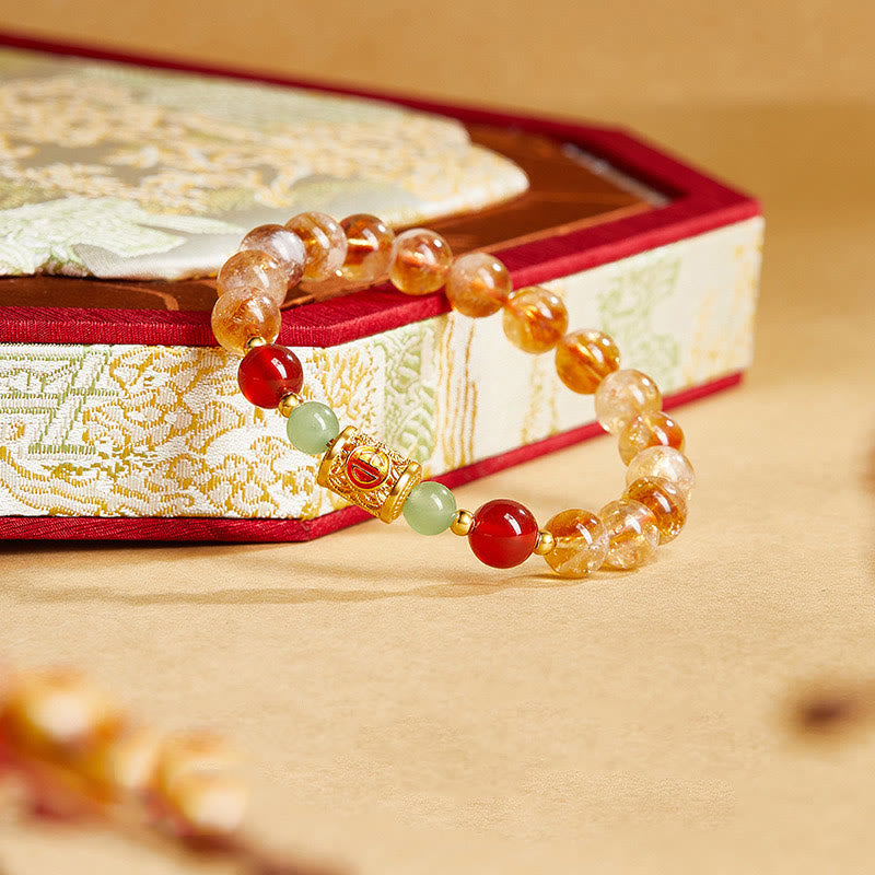 Bracelet de protection en argent sterling 999 avec Buddha Stones , citrine naturelle, agate rouge, jade Hetian - image 1