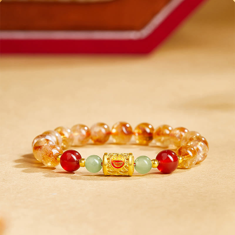 Bracelet de protection en argent sterling 999 avec Buddha Stones , citrine naturelle, agate rouge, jade Hetian