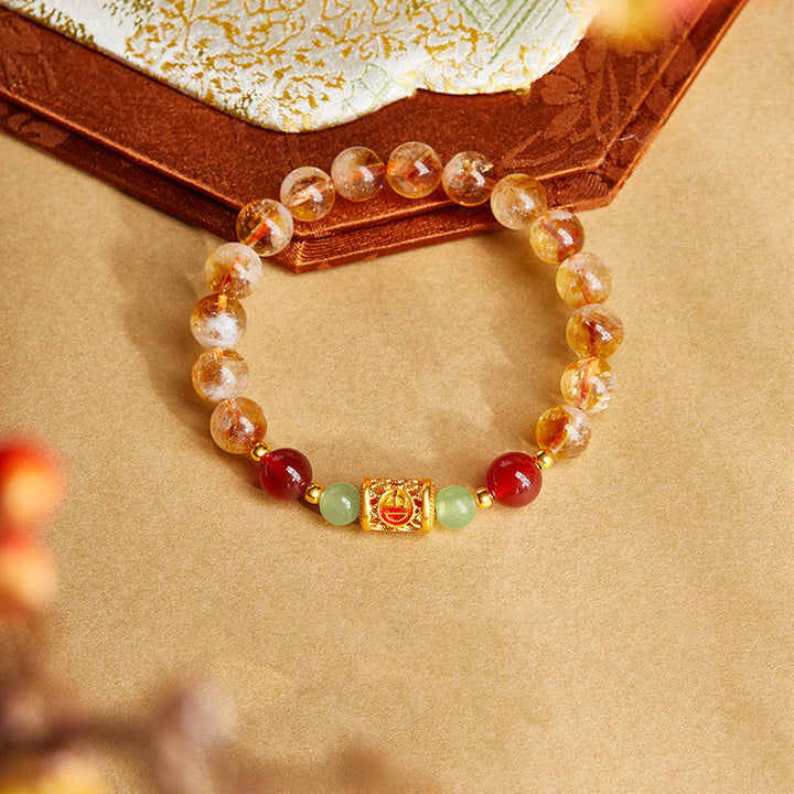 Bracelet de protection en argent sterling 999 avec Buddha Stones , citrine naturelle, agate rouge, jade Hetian