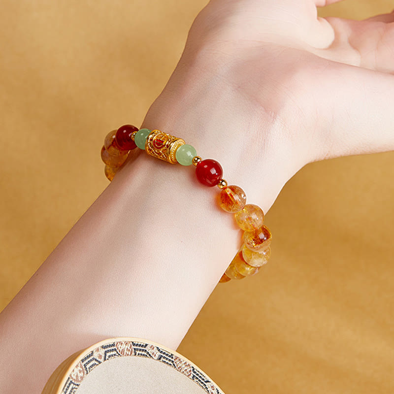 Bracelet de protection en argent sterling 999 avec Buddha Stones , citrine naturelle, agate rouge, jade Hetian