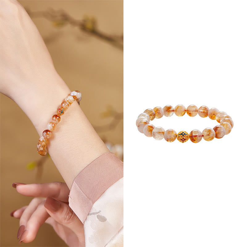 Bracelet de protection en argent sterling 999 avec perles de citrine naturelle et pierres de Buddha Stones