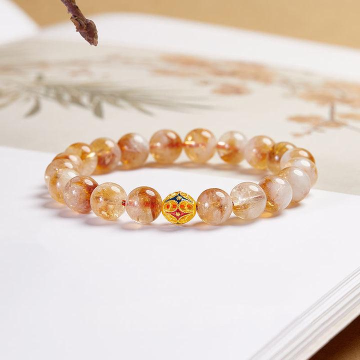 Bracelet de protection en argent sterling 999 avec perles de citrine naturelle et pierres de Buddha Stones - Citrine (Tour de poignet : 17-19 cm) - image 0