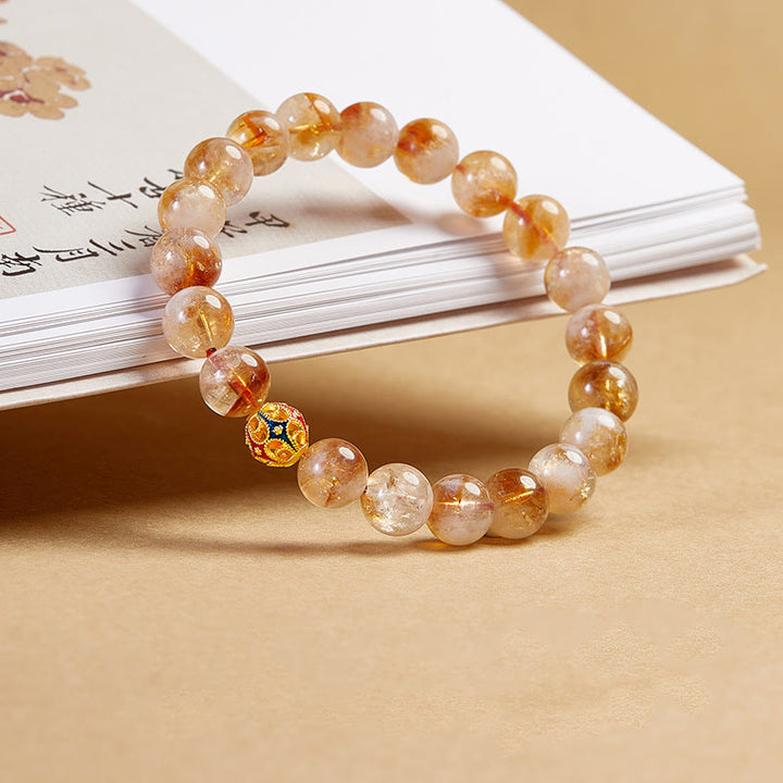 Bracelet de protection en argent sterling 999 avec perles de citrine naturelle et pierres de Buddha Stones