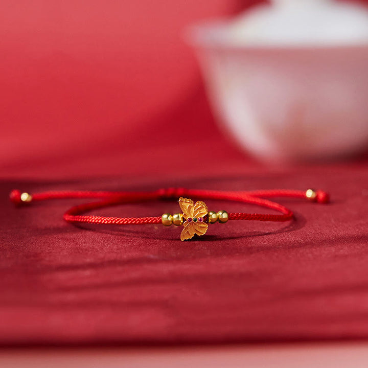Bracelet de force en argent sterling 999 avec papillon et fil rouge Buddha Stones