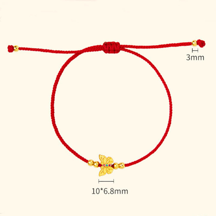 Bracelet de force en argent sterling 999 avec papillon et fil rouge Buddha Stones