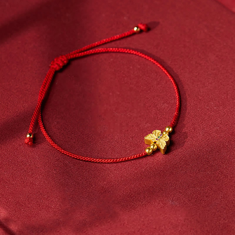 Bracelet de force en argent sterling 999 avec papillon et fil rouge Buddha Stones
