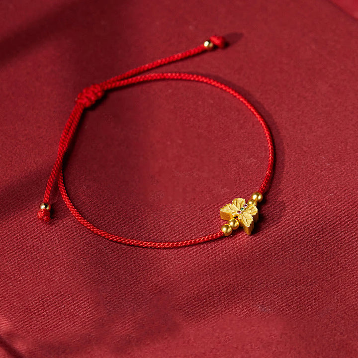 Bracelet de force en argent sterling 999 avec papillon et fil rouge Buddha Stones