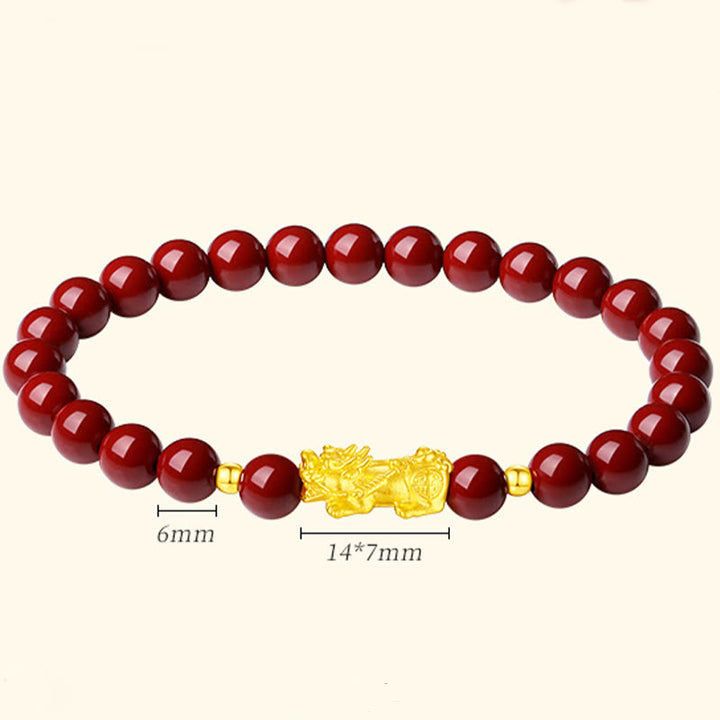 Bracelet PiXiu Calm en or 999 et cinabre 5D avec Buddha Stones