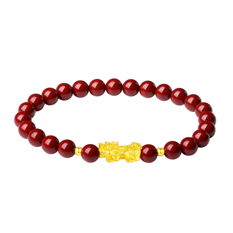 Bracelet PiXiu Calm en or 999 et cinabre 5D avec Buddha Stones