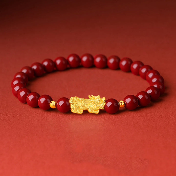 Bracelet PiXiu Calm en or 999 et cinabre 5D avec Buddha Stones