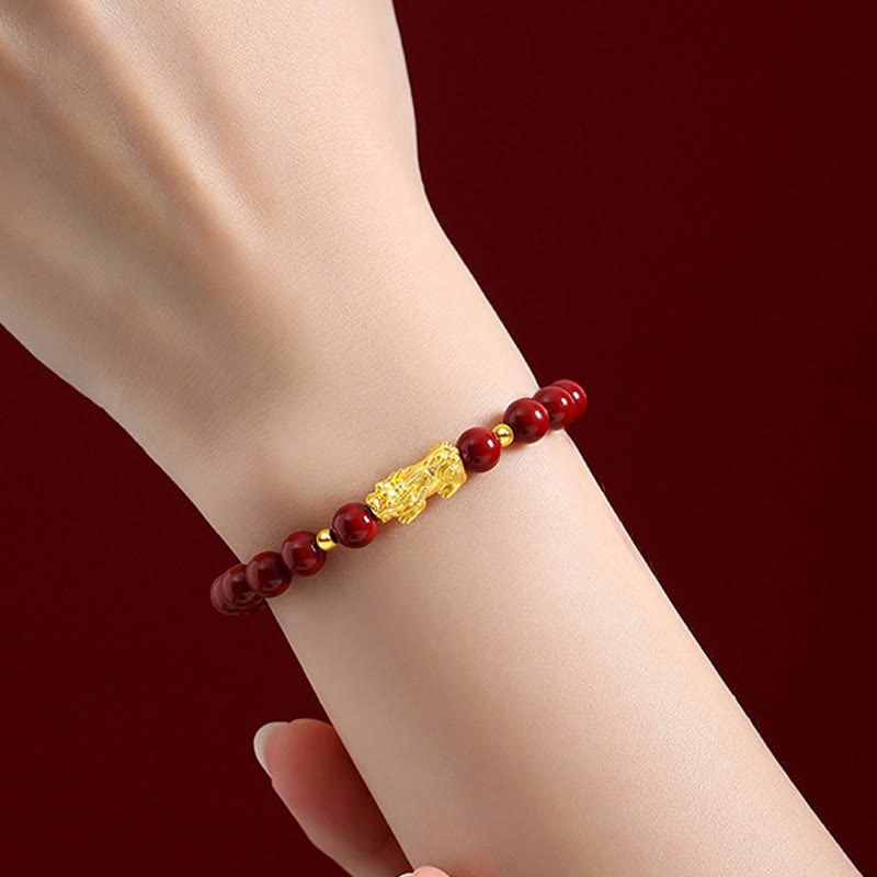 Bracelet PiXiu Calm en or 999 et cinabre 5D avec Buddha Stones