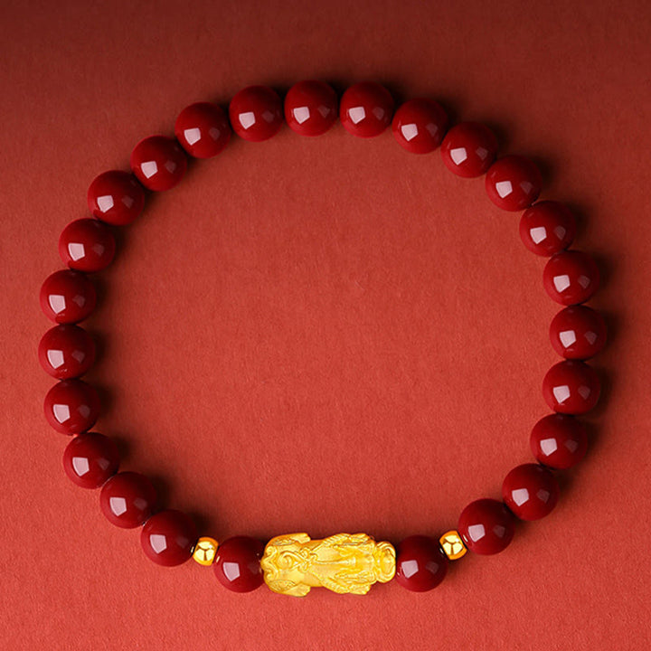 Bracelet PiXiu Calm en or 999 et cinabre 5D avec Buddha Stones