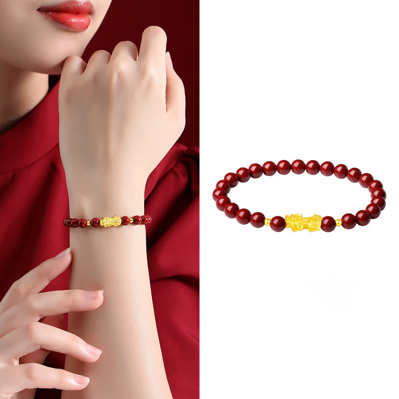 Bracelet PiXiu Calm en or 999 et cinabre 5D avec Buddha Stones