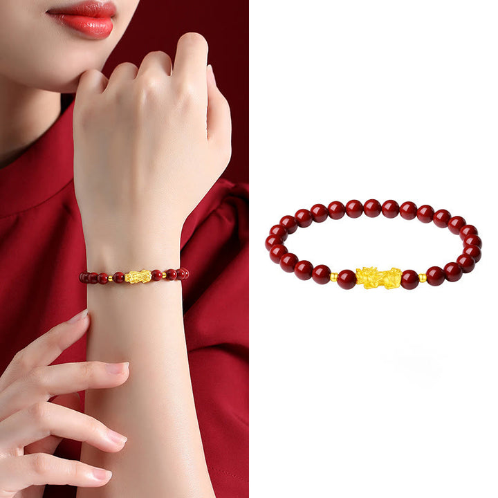 Bracelet PiXiu Calm en or 999 et cinabre 5D avec Buddha Stones