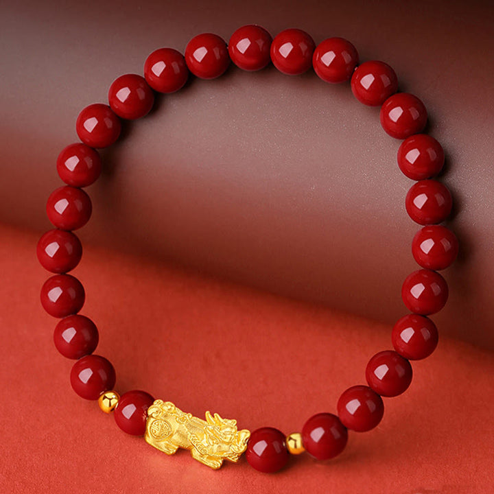 Bracelet PiXiu Calm en or 999 et cinabre 5D avec Buddha Stones