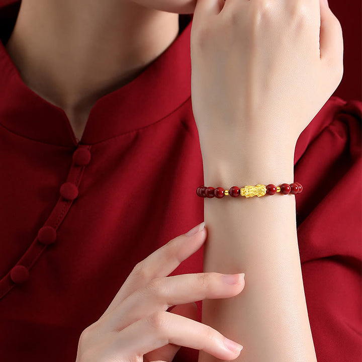 Bracelet PiXiu Calm en or 999 et cinabre 5D avec Buddha Stones