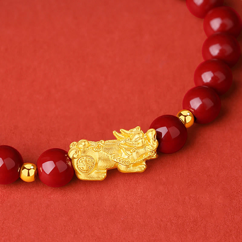 Bracelet PiXiu Calm en or 999 et cinabre 5D avec Buddha Stones