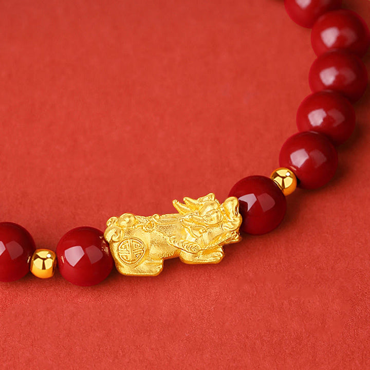 Bracelet PiXiu Calm en or 999 et cinabre 5D avec Buddha Stones