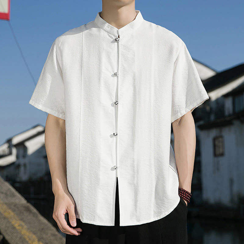 Chemise d'été en coton à manches mi-longues pour homme, couleur unie, avec boutons sur le devant, motif Buddha Stones