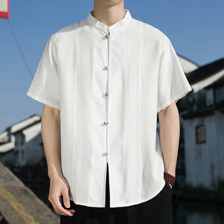 Chemise d'été en coton à manches mi-longues pour homme, couleur unie, avec boutons sur le devant, motif Buddha Stones