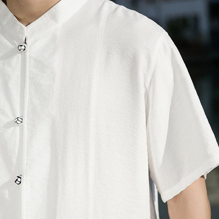 Chemise d'été en coton à manches mi-longues pour homme, couleur unie, avec boutons sur le devant, motif Buddha Stones