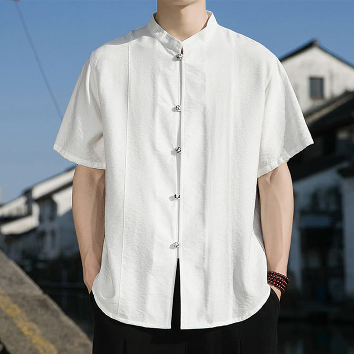 Chemise d'été en coton à manches mi-longues pour homme, couleur unie, avec boutons sur le devant, motif Buddha Stones - image 7