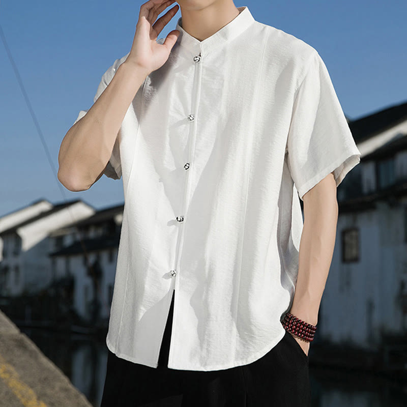 Chemise d'été en coton à manches mi-longues pour homme, couleur unie, avec boutons sur le devant, motif Buddha Stones - image 4
