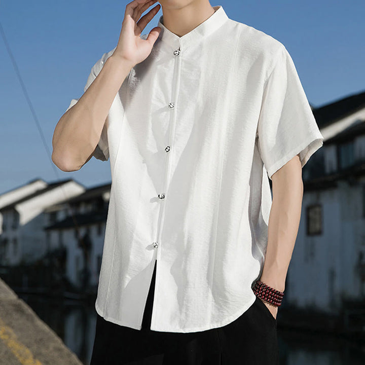 Chemise d'été en coton à manches mi-longues pour homme, couleur unie, avec boutons sur le devant, motif Buddha Stones - image 4