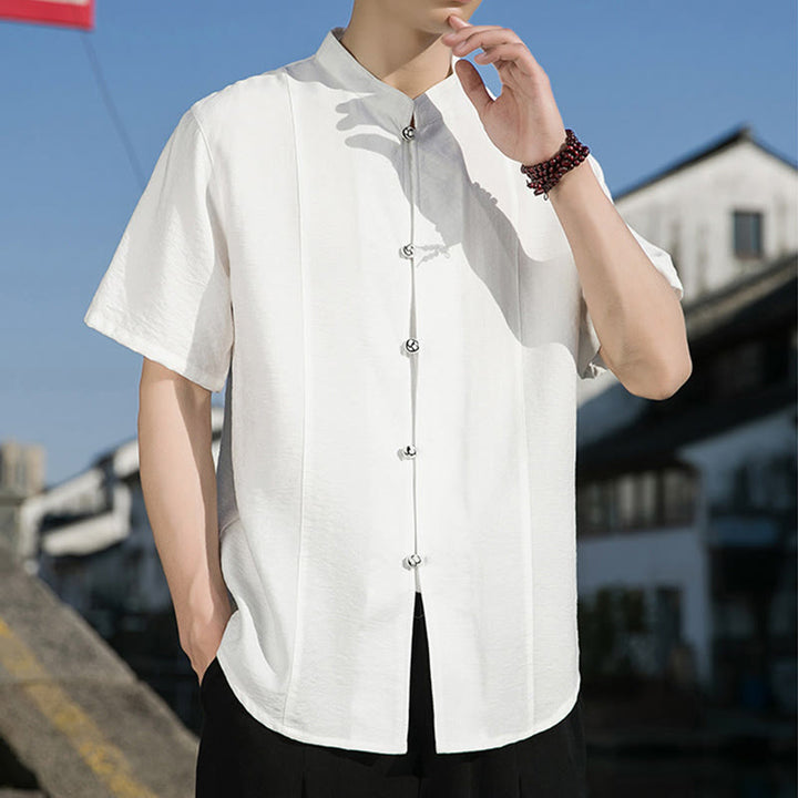 Chemise d'été en coton à manches mi-longues pour homme, couleur unie, avec boutons sur le devant, motif Buddha Stones - image 6