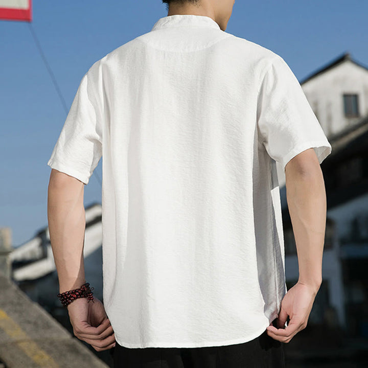 Chemise d'été en coton à manches mi-longues pour homme, couleur unie, avec boutons sur le devant, motif Buddha Stones
