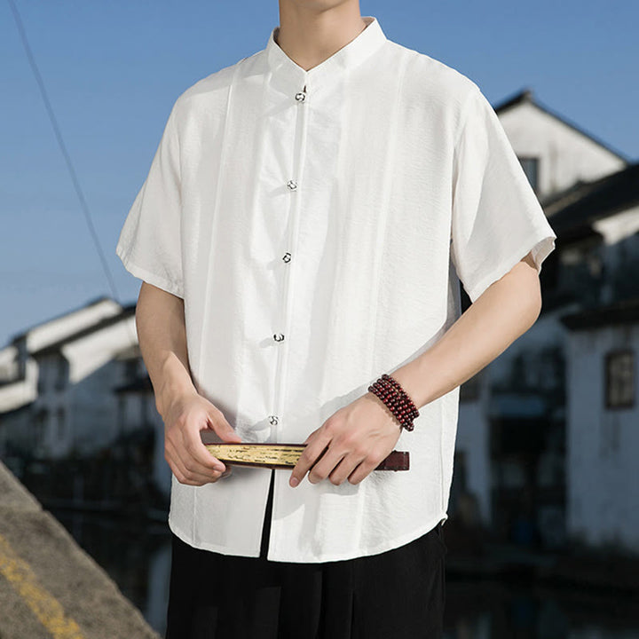 Chemise d'été en coton à manches mi-longues pour homme, couleur unie, avec boutons sur le devant, motif Buddha Stones - image 1