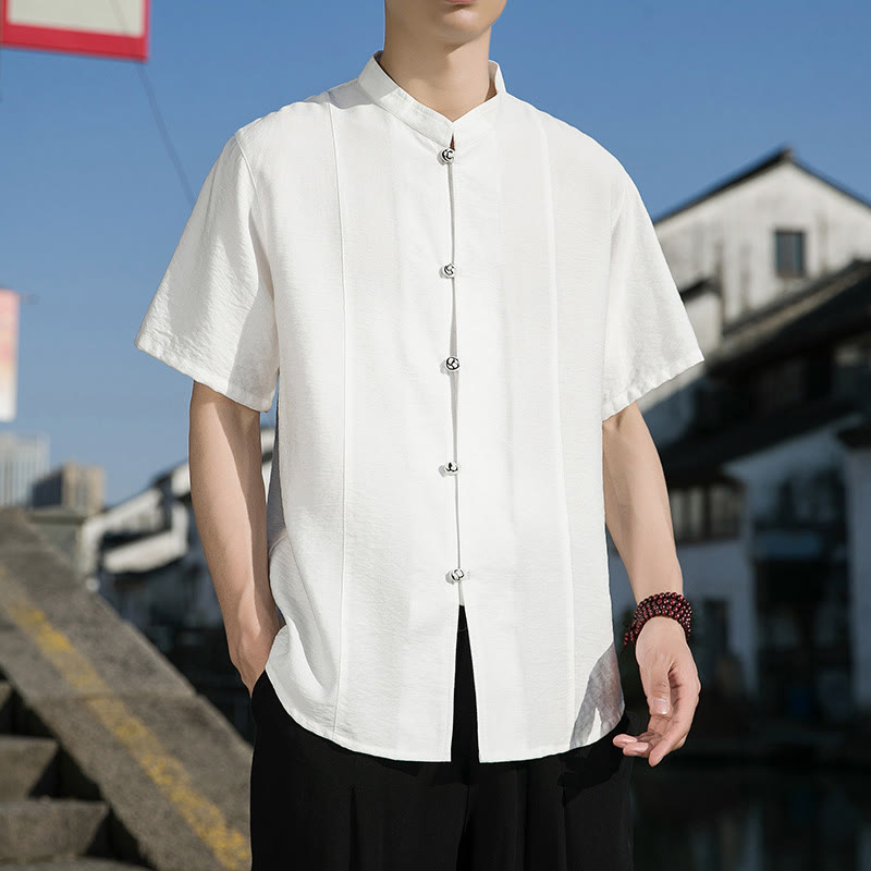 Chemise d'été en coton à manches mi-longues pour homme, couleur unie, avec boutons sur le devant, motif Buddha Stones - image 2