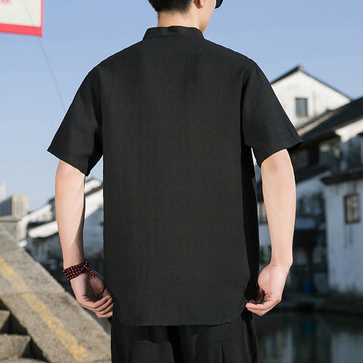 Chemise d'été en coton à manches mi-longues pour homme, couleur unie, avec boutons sur le devant, motif Buddha Stones - image 15