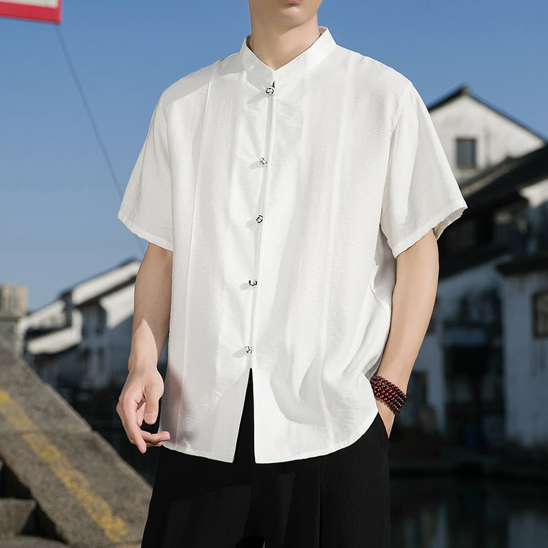 Chemise d'été en coton à manches mi-longues pour homme, couleur unie, avec boutons sur le devant, motif Buddha Stones - image 3