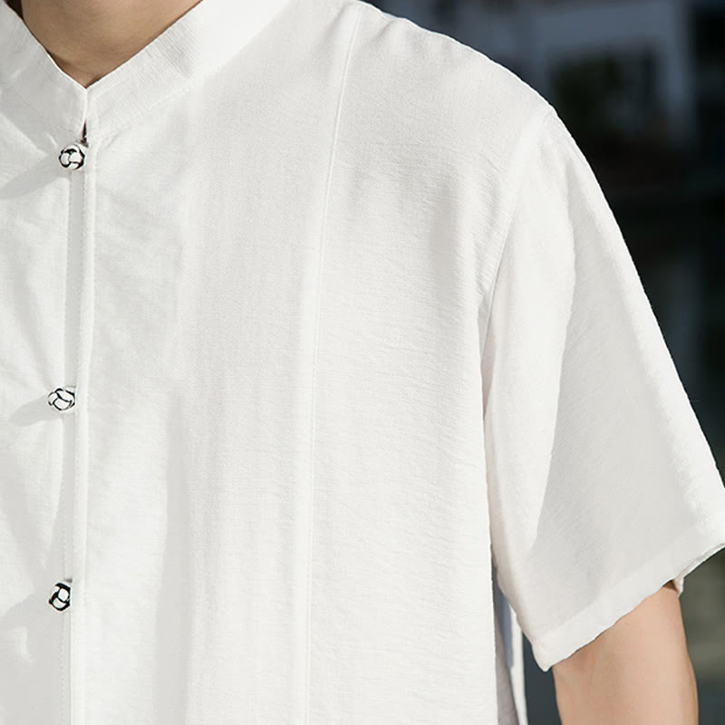 Chemise d'été en coton à manches mi-longues pour homme, couleur unie, avec boutons sur le devant, motif Buddha Stones - image 10