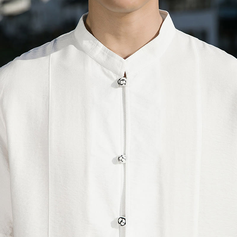 Chemise d'été en coton à manches mi-longues pour homme, couleur unie, avec boutons sur le devant, motif Buddha Stones