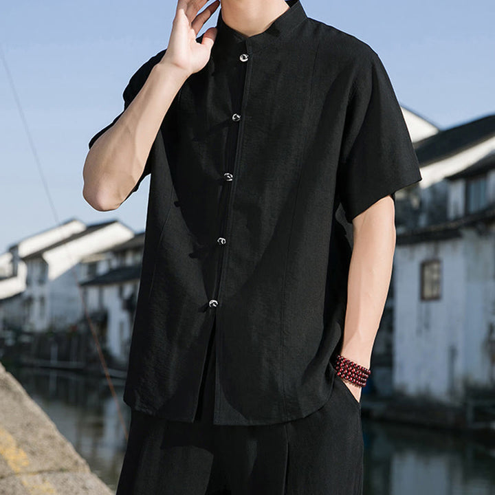 Chemise d'été en coton à manches mi-longues pour homme, couleur unie, avec boutons sur le devant, motif Buddha Stones - image 14